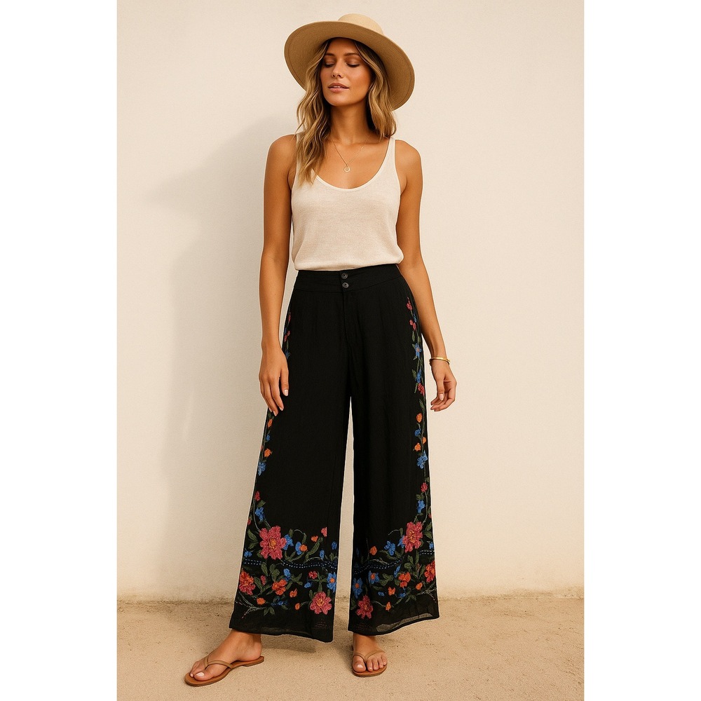 Farm Rio NWT Calca Pantalona Fruta Bordada Embroidered Wide Leg Pant Size P